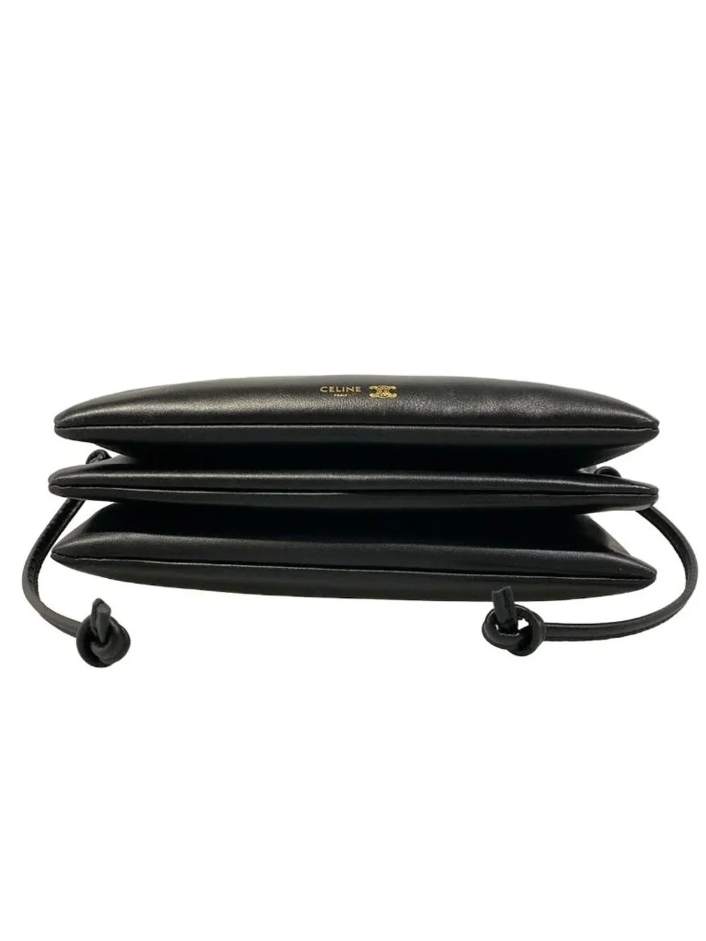 Celine Shoulder Bag Trio Flap Black Lambskin
